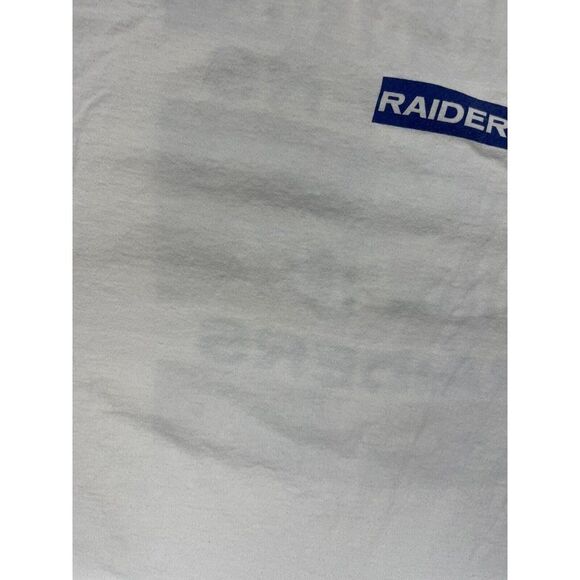 VINTAGE Raiders Big Blue Graphic T-shirt Men XL White USA 90s Single Stitch - Picture 7 of 11